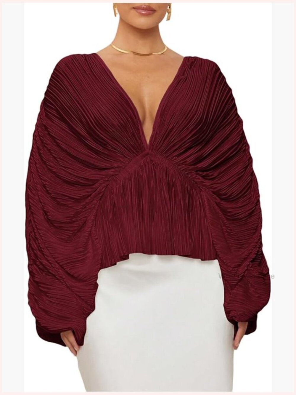 Women's Elegant Blouse V Neck Dolman Long Sleeve Flare Peplum Top
